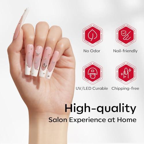 Image of Modelones Long Square Nail Tips 2xxl Straight No Curve Half Cover Soft Gel | Acrylic Clear Full Cover Press on Extension Kit Gel Manicure DIY at Home 216PCS 12Sizes