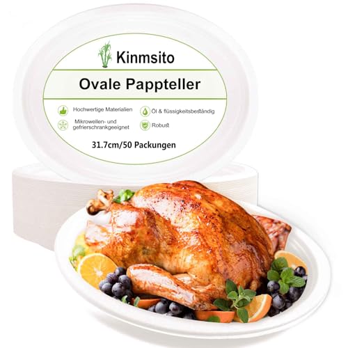 Kinmsito Lot de 50 assiettes jetables ovales (blanches)