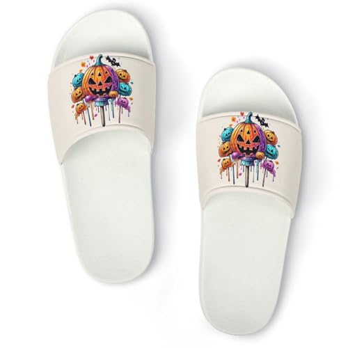 Halloween Pumpkin Candy Lollipop Funny House Sandals Non Slip Shower Slippers Quick Drying Bathroom Shoes for Women Men