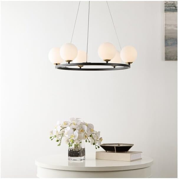SAFAVIEH Lighting Collection Pomona Retro Farmhouse Black/White Orb 6-Light Wagon Wheel Chandelier
