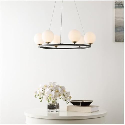 Miniatura 2 de Safavieh Lighting Collection Pomona Retro Farmhouse - Lámpara de araña de 6 luces con ruedas de carro, color negro y blanco