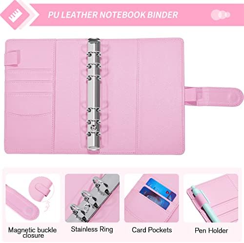 KTRIO A6 Money Budget Ring Binder, Money Saving Wallet Organiser Binder with Pockets, Cash Stuffing Budget Wallet Planner Binder with Cash Envelope, Money Folder Wallet Organiser for Cash Saving, Pink