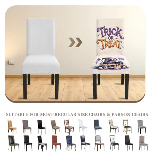 Image of Halloween Dining Chair Covers Set of 4, Trick or Treat
