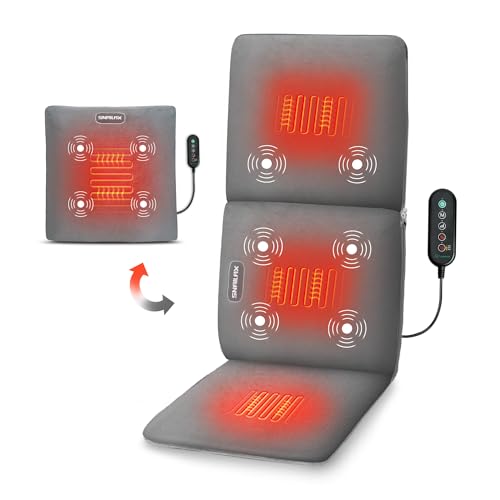 Snailax 2 in 1 Massage Seat Cushion & Massage Pillow, Back Massager with Heat and Vibration for Neck,Shoulder,Back,Abdomen,Leg,6 Vibration Motors,3 Heating Levels,Gift for Mom Woman Dad Man,Grey