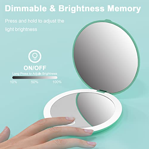 Luckme Lighted Compact Travel Mirror,Compact Mirror With Light,Upgraded 4 Inch 1X/5X Magnifying Travel Makeup Mirror, Brightness Adjustable 2-Side Pocket Mirror For Handbag, Cyan #TOP3