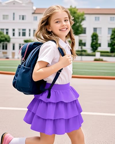 Image of KEREDA Girls Skirt Kids Casual 3-Layer Ruffle Skort School Uniform Skirts for Girls