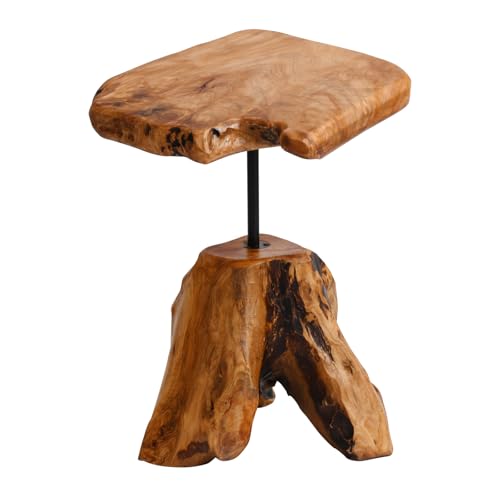JOLLYMER Natural Edge Cedar Stump Side Table with Tree Root Base - Unique Handmade Wood Accent Table14 W x 19" H