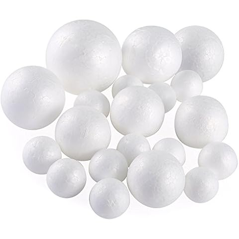 Pllieay 20 Pieces 5 Sizes White Foam Balls Polystyrene Craft Balls Art Decoration Foam Balls for Art, Craft, Household, School Projects and Easter Party Decoration Cover