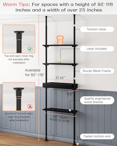 Image of ALLZONE 4-Tier Over The Toilet Storage Shelf, Wood Bathroom Organizer Over Toilet Cabinet with Adjustable Shelf, Versatile Rack Fits Most Tight Space, Easy Assembly, 92 inch to 116 inch Height, Black