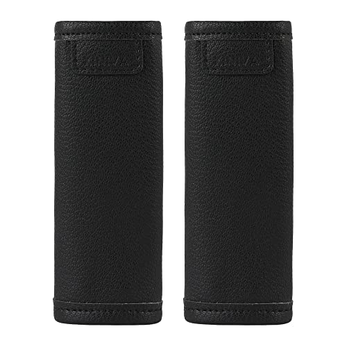 KINIVA 2 Pack Set Black Vegan Leather Luggage Handle Wraps, Luggage Identifiers Tags Markers for Suitcase, Travel Accessories