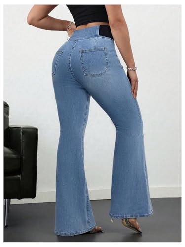 GORGLITTER Women's High Waisted Boot Cut Jeans Trendy Wide Leg Bell Bottom Denim Pull On Jeans Stretchy2