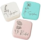 Corissy Personalized Jewelry Box for Women, Custom Travel Jewelry Case with Name and Birth Flower, L