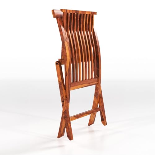 Image of Solid Wood Patio Folding Dining Chairs for Dining Room | Wooden Foldable Chair for Garden, Balcony Home (Honey Finish)