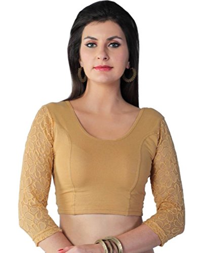 Fressia Fabrics Readymade free Size saree blouse for women party wear choli, Beige