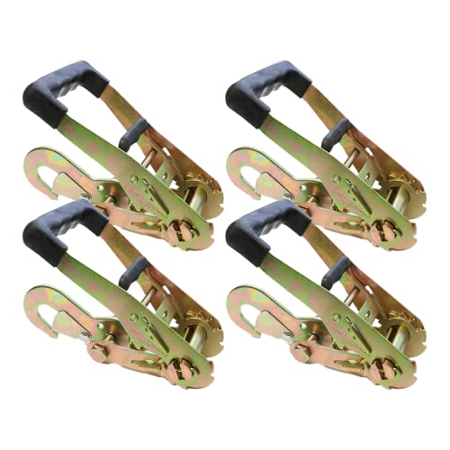 Boxer 4 Pack Heavy Duty Rubber Handle 2" Ratchet Buckle With Snap Hook, Double Locking, Breaking Strength 6,000Lbs Towing Tie Down #TOP4