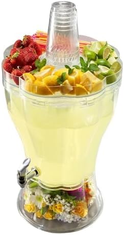 3.5 Gallon Beverage Dispenser with “Party-Top” Tray, Removable Ice-Cone, Lock-On Base & Easy-Flow Spigot, Break-Resistant Tritan with Embossed Mixing Marks, Dishwasher Safe