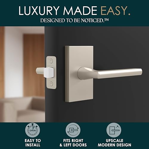 Image of Mega Handles Glamor Passage Lever, Door Handle Set for Hallway, Closet and Bathroom, Reversible Heavy Duty Door Levers, Fits All Standard Door Sizes, Screws Included - Satin Nickel (1 Pack)