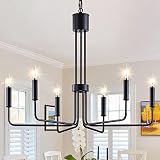 Febeleven Matte Black Farmhouse Chandelier Light for Dining Room 6-Lights, Modern and Industrial Can