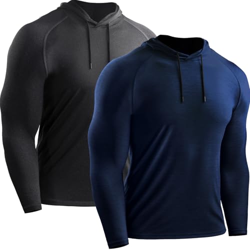 Cadmus Men's Long Sleeve T Shirt Running Jogging Athletic Hoodies Gym Tops Breathable Quick Dry Lightweight Workout Training Sport Casual Shirts,Dark Grey,Navy Blue,3XL