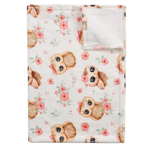 Image of BEDBLK Baby Blanket for Boys Girls Newborn Super Soft Fleece Flannel Blanket Lightweight Receiving Blankets for Toddler Infant Nursery Bed Blanket (Flower Owl, 40'' x 30'')
