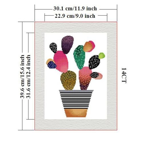 Image of ITSTITCH Stamped Cross Stitch Kits - Full Set of Embroidery for Beginners or Adults,14 CT 2 Strands DIY Colorful Cacti Patterns Counted Arts Craft 11.8x15.7 inch