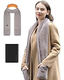 Genovega Women Heated Pocket Fur Scarf Shawl Wraps Rechargeable Electric Heating Neck Warmer Winter Clothes Apparel Outdoor Travel Workout Portable Powered Essentials Accessories Winter Must Have Grey