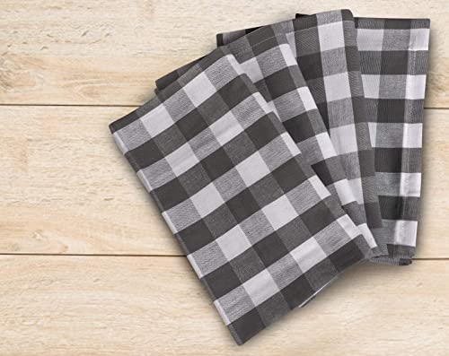 [20X20] Cloth Napkins Set Of 4 Cotton, Dinner Napkins Cloth Washable, Buffalo Plaid Check Premium Over Sized Grey/White Color Cloth Napkins With Mitered Corners, Ultra Soft, Durable Hotel Quality #TOP1