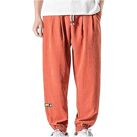 Memefood Men's Classic Casual Cargo Trousers Elasticated Cuff Solid Colour Jogging Pants with Pockets Cover