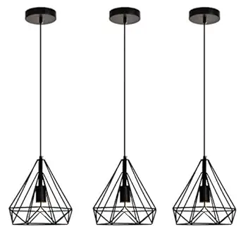 Jackal Diamond Cluster Pendant Light - Pack of 3 | Hanging Ceiling Light with Braided Cord | Decorative Chandelier for Home, Living Room, Indoor, Outdoor & Bar | Jhumar Lighting (Black)