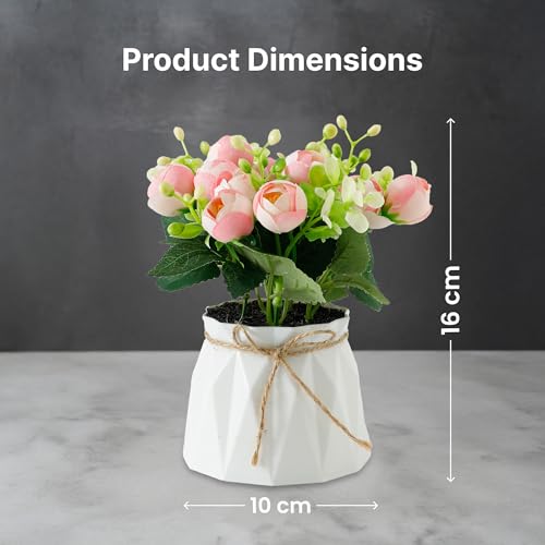 Image of The Better Home Artificial Plant with Pot | Fake Plant | Decorative Material | Home Decoration Items for Living Room Office Decor Items | White Pot | Pink Flower | 1 Piece Pack Size