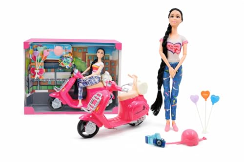 Image of Lyla Alia Joyful Adventure Doll with Scooter - 29 cm Doll with Helmet, Balloons & Bike Accessories | Pretend Play Vehicle Toy Set for Girls 3+ Years