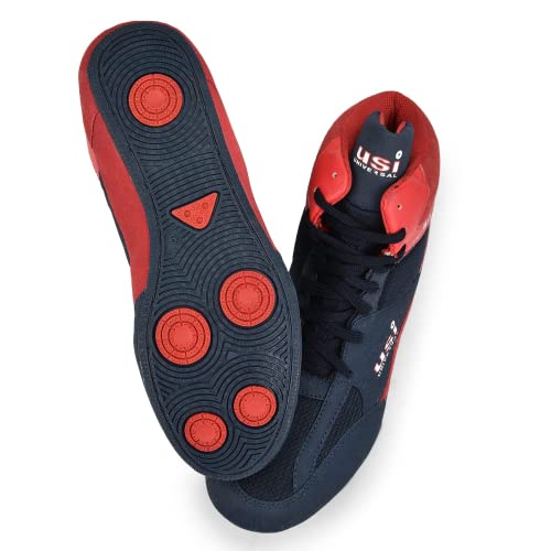 Image of USI UNIVERSAL Wrestling Shoes, 701WRB Comferto Red /Navy Sports Shoes For Wrestlers For Men & Women With Pu Suede, Mesh & Rubber Construction