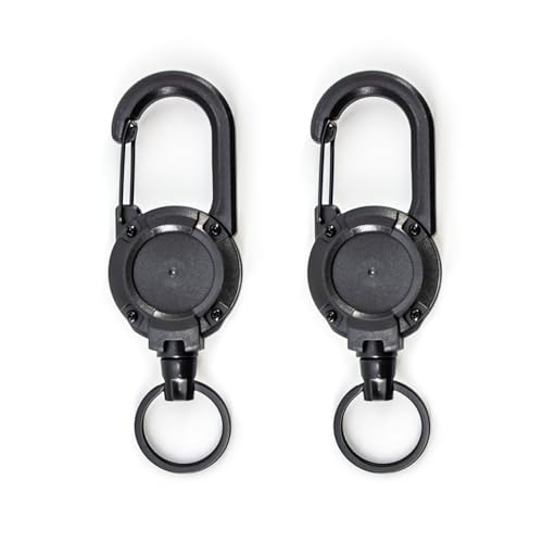2 Pcs Retractable Keychain, Retractable Keyring, Key Chain - Heavy Duty 23.6 Steel Cord Badge Reel for ID Cards, Security Pass & Outdoor Use with Secure Locking Clips (Black)