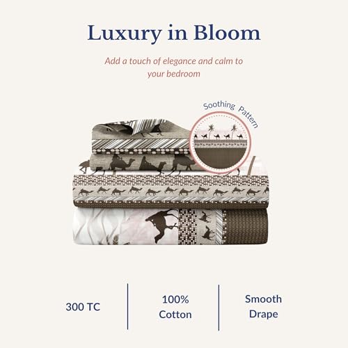 Image of Jaipur Weaves Bedsheet King Size 100% Pure Cotton Bed Sheet with 2 Pillow Covers, 300 TC Premium Bedding Set, 72x78 inches, Soft Breathable Camel Design Bedding (Olive Desert, Super King Fitted)