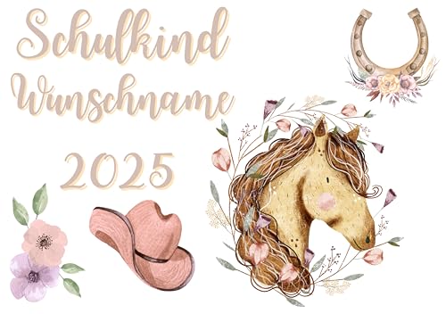 Ameloua Personalisiertes Bügelbild Set Schulkind 2025 Pferd