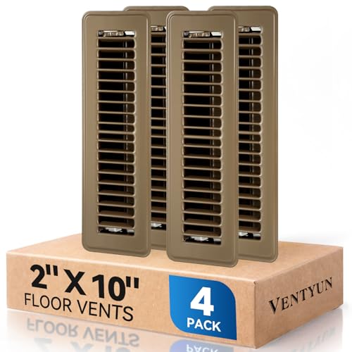 2 x 10 Floor Register Vent Covers 4-Pack Walkable Powder-Coated Metal Vent Covers with Adjustable Airflow Curved Safe Edges for Floor/Wall Brown