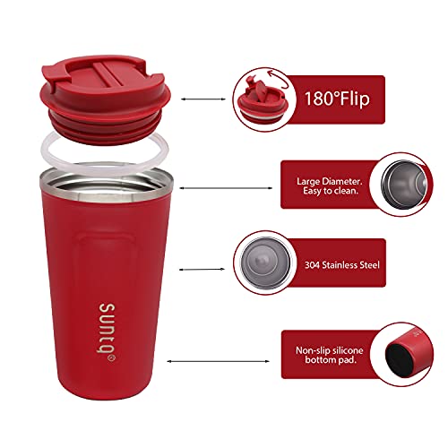 SUNTQ Tazas de café reutilizables de viaje – Taza de viaje de café con tapa a prueba de fugas – Taza térmica aislada… - Imagen 4