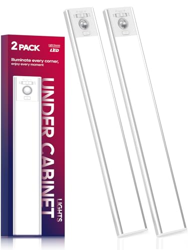 MerryNite Under Cabinet Lighting 2 Pack - 56 LED Lights, Motion Sensor, 3200 mAh, 7000K, Wireless, Rechargeable, Bedroom & Closet Lights