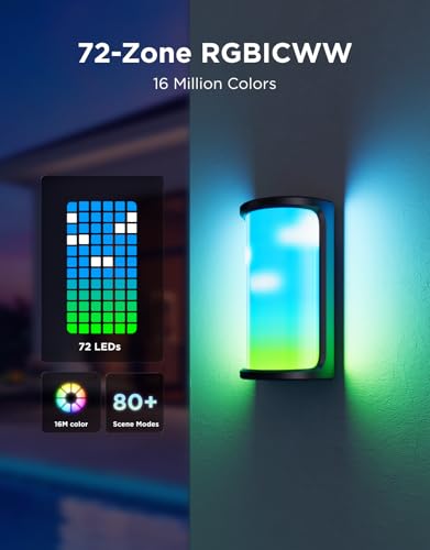 Image of Govee Outdoor Wall Lights Pro, 2 Pack, 2000LM, RGBICWW 72-Zone Customization, Music-Sync, IP67 Waterproof for Outdoor Decor, Porch, Garage, Yard, Patio, Compatible with Alexa, Google Home and Matter