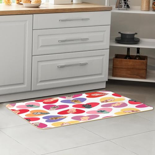 Tapis de cuisine antidérapants lavables motif chat cœur coloré tapis de couloir et buanderie - 7