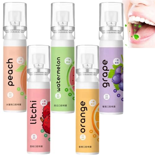 5PCS Fruit Oral Breath Spray,Natural Breath Freshener Spray,Bad Breath Treatment for Adults,Portable Breath Oral Odor Care Spray,Mouthwash for Bad Breath,Fresh Breath Spray,Breath Freshening Sprays