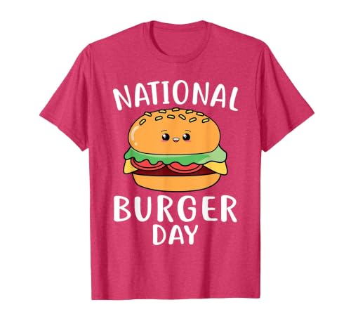 National Burger Day Hamburger Cheeseburger T-Shirt, Men, Red Heather, Medium