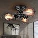 Licperron Vintage Wire Cage Semi Flush Mount Ceiling 3-Light, Industrial Black Metal Caged Light Fixture