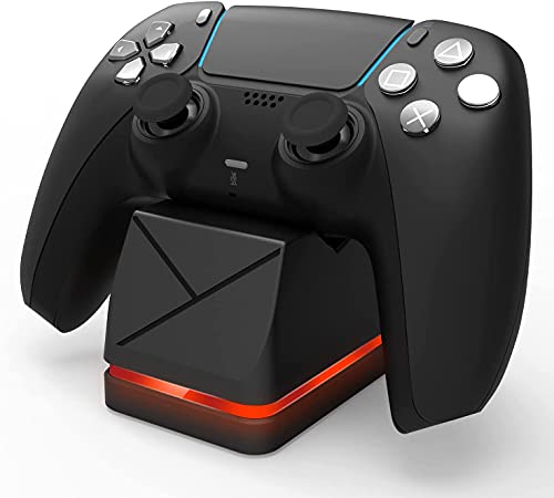 PS5 Controller Charger, Fast-Charging PS5 Charging Station with LED Indicators Bar and Single Charging Port, Portable Safety Chip Protection Charging Dock for Sony Playstation 5 DualSense (Black)