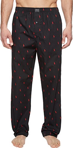 Image of POLO RALPH LAUREN Men's Pony Player 100% Cotton Woven Pajama Pant, R972, RL Black /RL Red, M