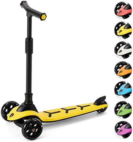 Toddoowish Kick Kids Scooter - Foldable, Adjustable Height Handlebars, 3 LED Light-up Wheels, Lean to Steer, Anti-Slip Deck Toddler Scooter (Scooter, Yellow)