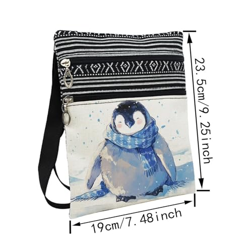 Chubby Penguin Messenger Bag Small Ethnic Pattern Printed Adjustable Strap Crossbody Zipper Bag Chubby Penguin Phone Bag Wallet Cute Shoulder Handbag for Women Friends -22