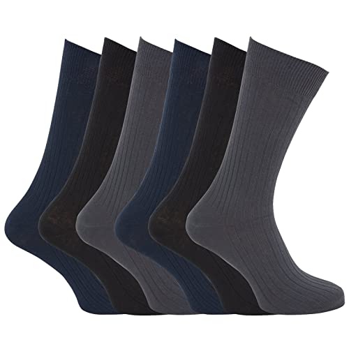 Mens 100% Cotton Ribbed Classic Socks (Pack Of 6) (US Size 7-12) (Black)4