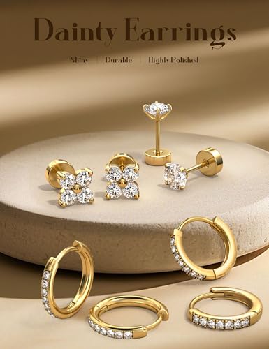 YADOCA Hypoallergenic Gold Stud Hoop Earrings for Women - Surgical Stainless Steel Flat Back Earrings 14K Gold Cartilage Hoops Earring Stacks Small Flatback Stud Earring Sets for Multiple Piercing2