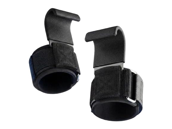 Weight Lifting Hooks with Wrist Support, Powerlifting Grips for Gym Deadlifts Pull Ups & Heavy Lifts, Non-Slip Fitness Lifting Straps for Men & Women (Blue) (Black – 1 pair (Upgraded steel plate, left & right hand))-image-46